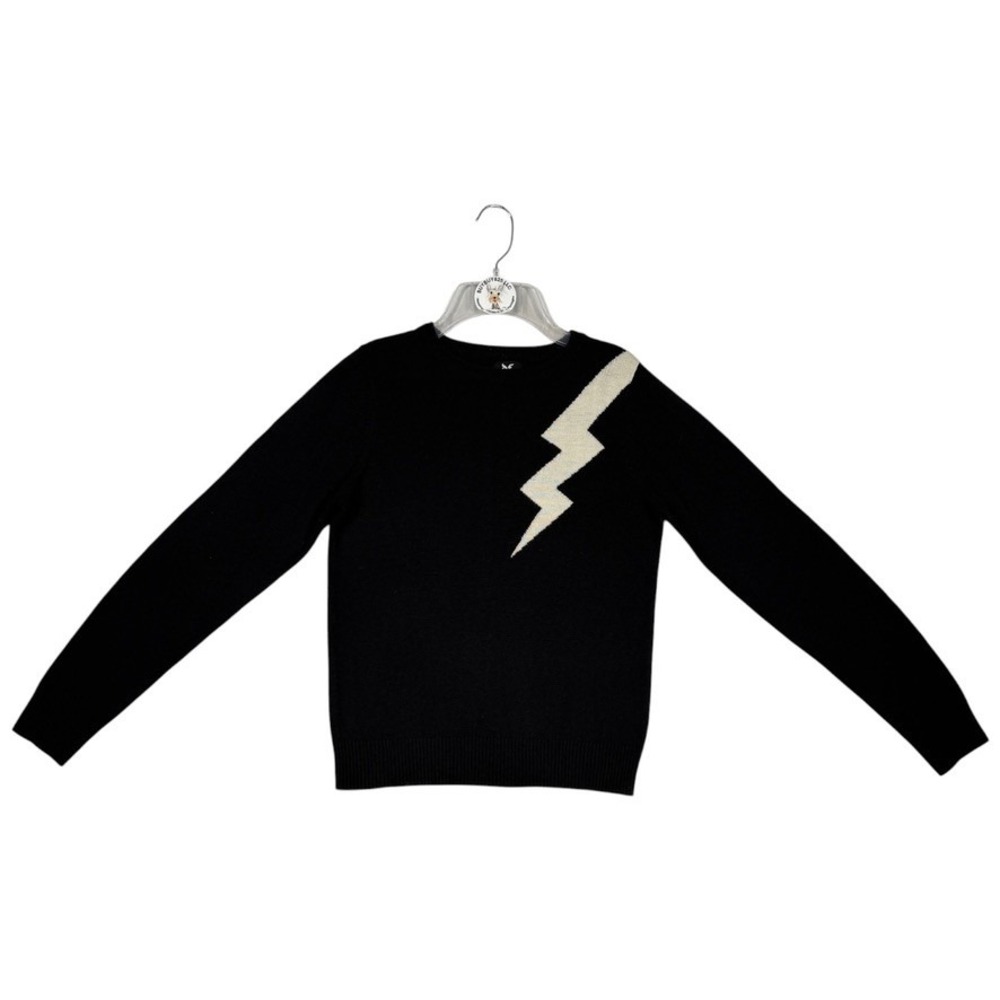 Dangerfield Lightning Bolt Sweater Black Size 8 US 4 XS Angora Blend Goth Punk - Picture 2 of 7